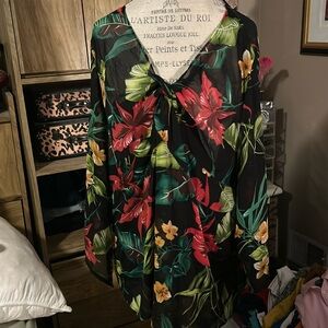 RQT Woman Black Sheer Floral Blouse - 2X